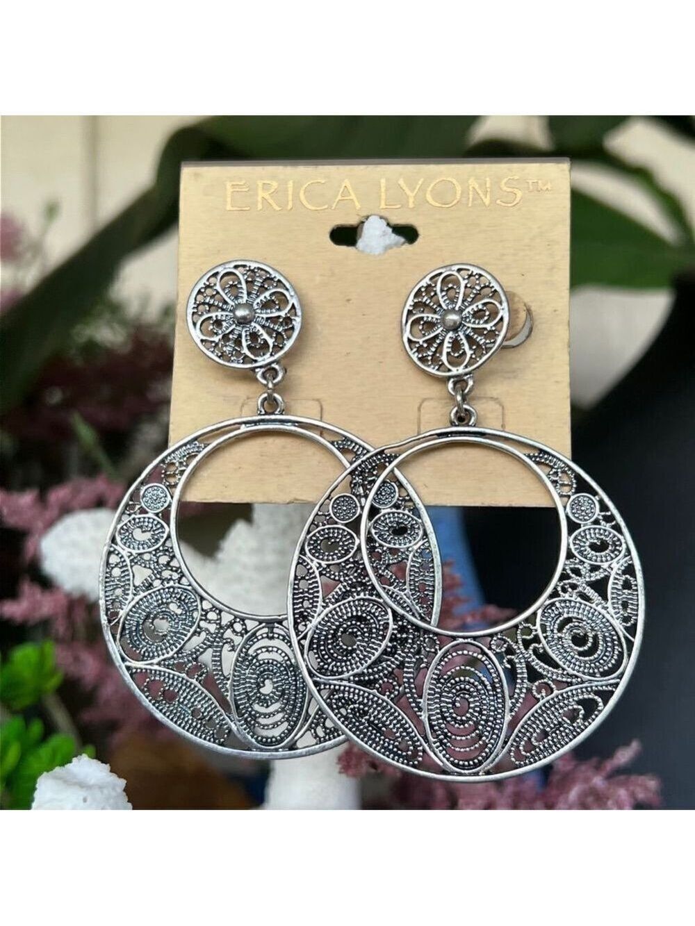 Erica Lyons Silver Boho Dangle Statement Fashion Earrings